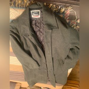 Mens long wool coat knee length. Used but good shape. Needs to be cleaned